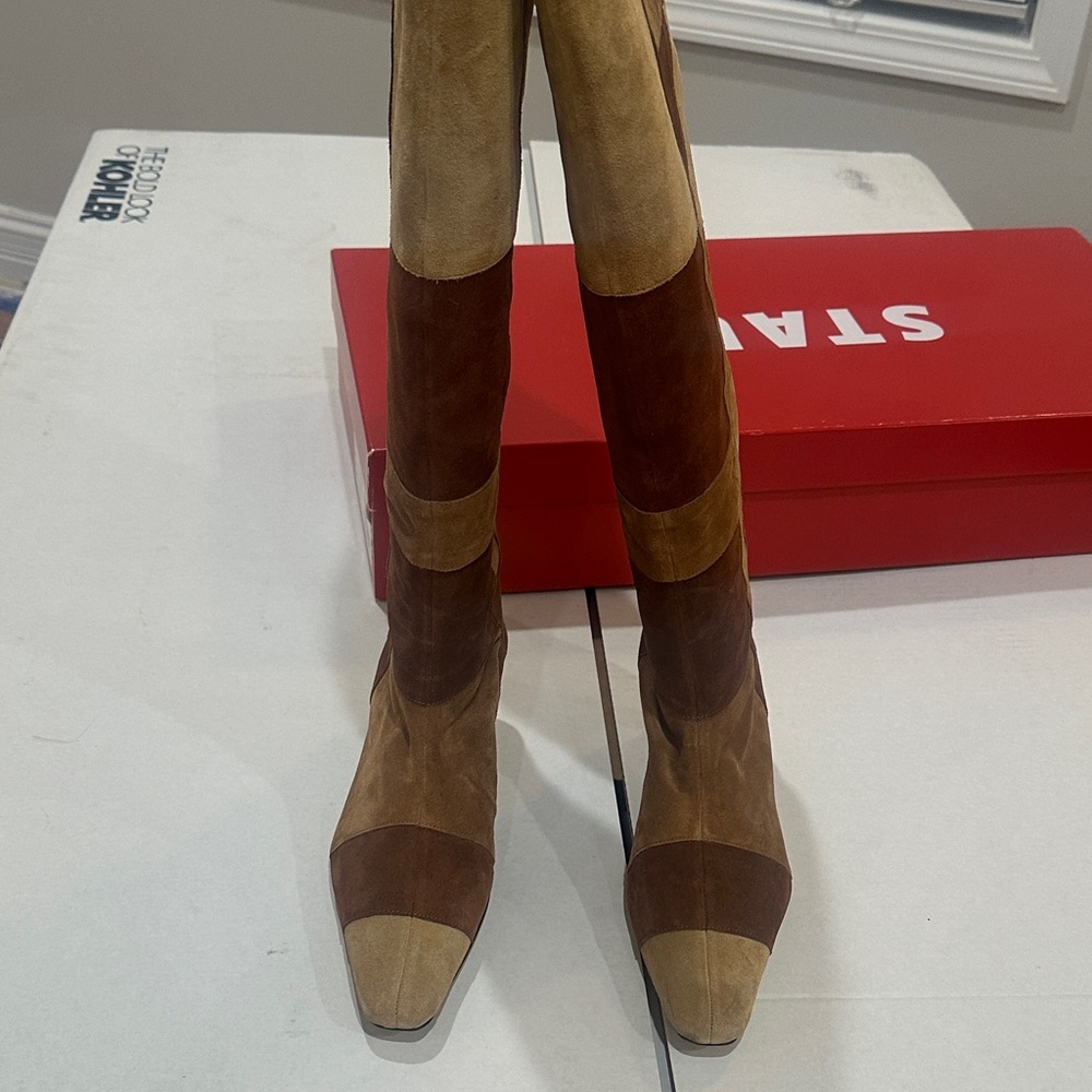 STAUD Two-Tone Brown Heeled Boots